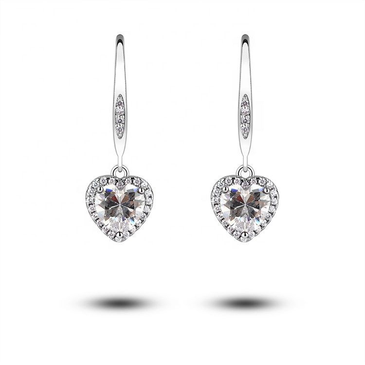 Classic S925 Sterling Silver Drop Earrings Trendy Heart Dangle Earrings for Women