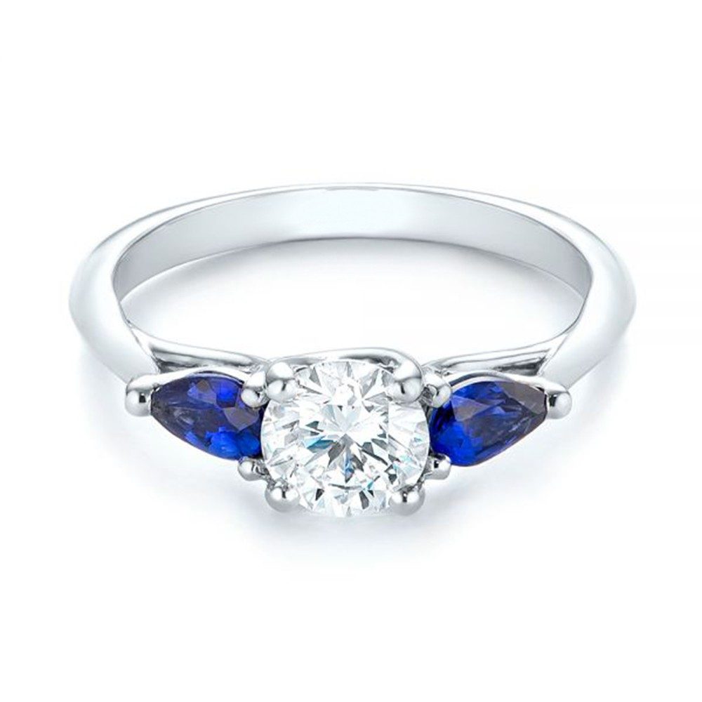 Women's Round Shape Created Blue Sapphire ZIRCON 925 Sterling Silver Ring