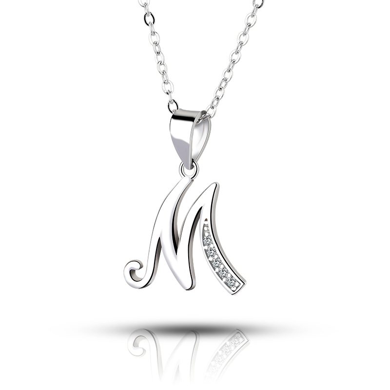 Fashion Custom Jewelry Letter "M" Pendant 925 Sterling Silver Necklace