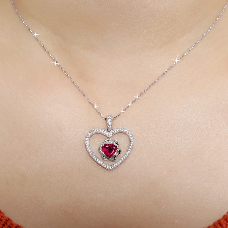 Cubic Zircon & Heart Ruby Stone Necklace Designs