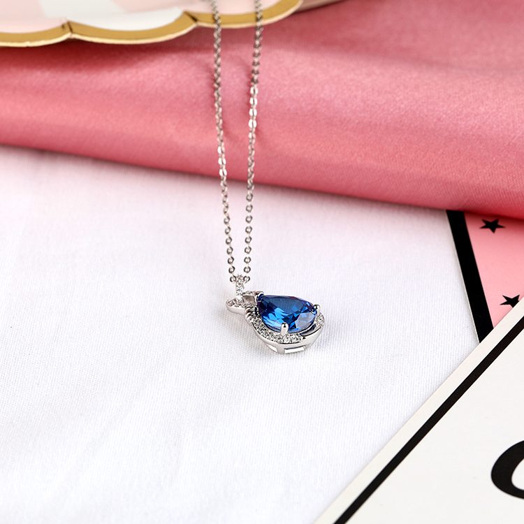 Custom Drop Sterling Silver Pendant Necklace Prong Setting
