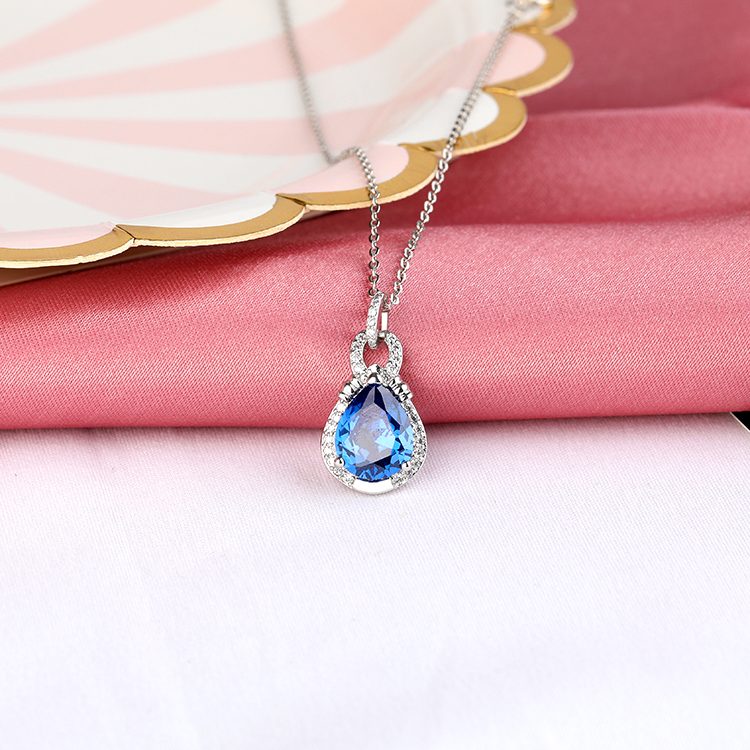 Custom Drop Sterling Silver Pendant Necklace Prong Setting