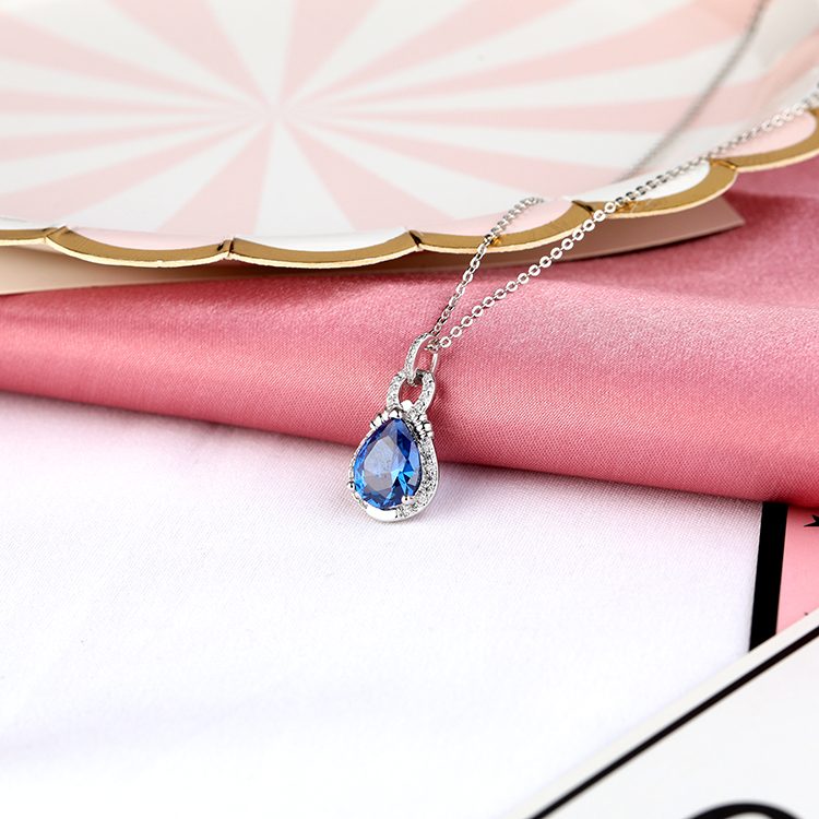 Custom Drop Sterling Silver Pendant Necklace Prong Setting