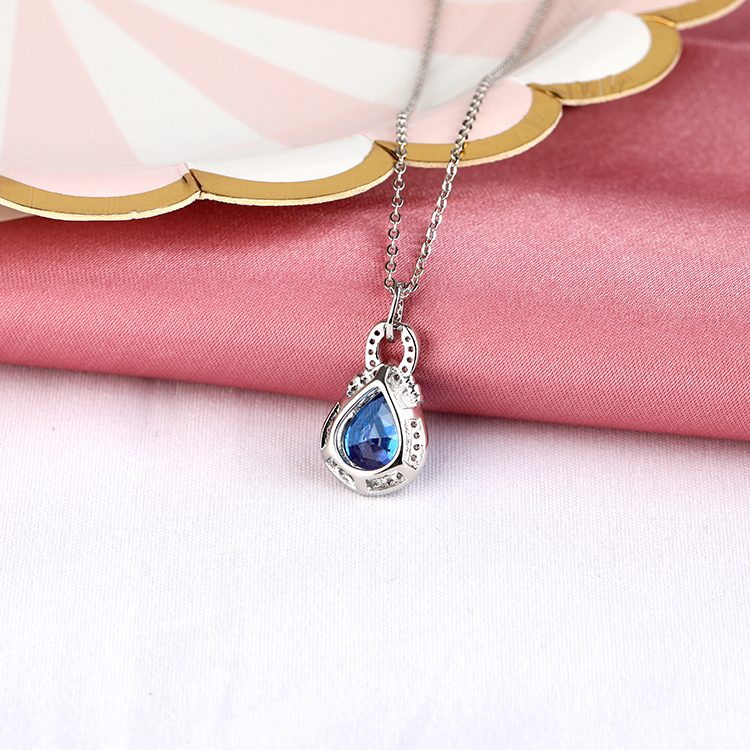 Custom Drop Sterling Silver Pendant Necklace Prong Setting