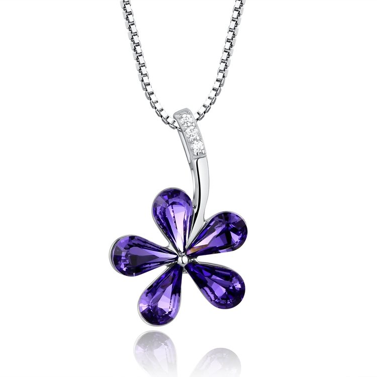 Custom Sterling Silver Gemstone Flower Pendant Necklace Flower Heart Sterling Silver Zircon Necklace