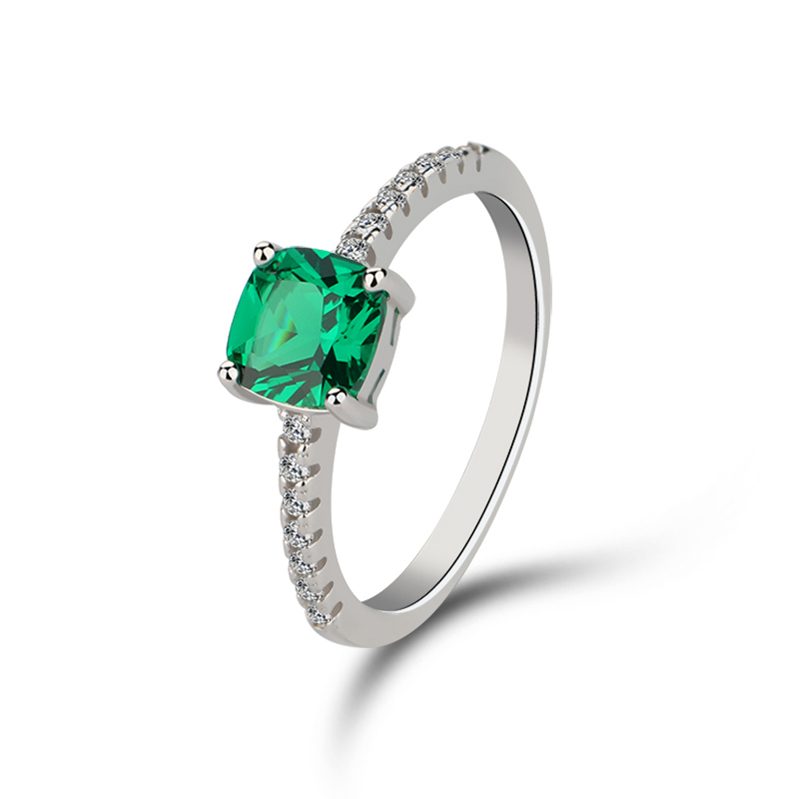 Factory Wholesale 925 Silver Jewelry Women's  Engagement Ring 925 Sterling Silver Anniversary Green CZ Sterling Silver Ring