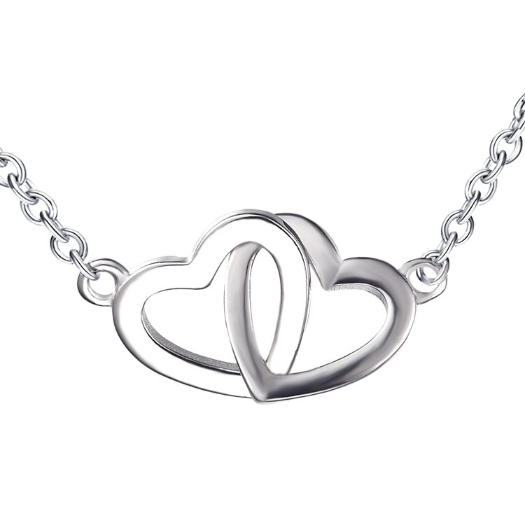 Double Heart Pendant Necklace Sterling Silver Jewelry