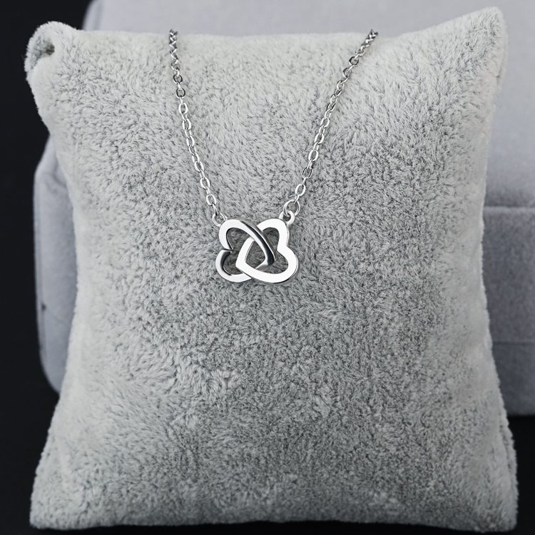 Double Heart Pendant Necklace Sterling Silver Jewelry