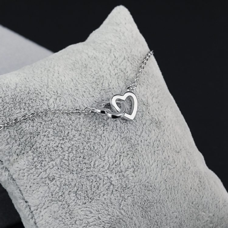 Double Heart Pendant Necklace Sterling Silver Jewelry