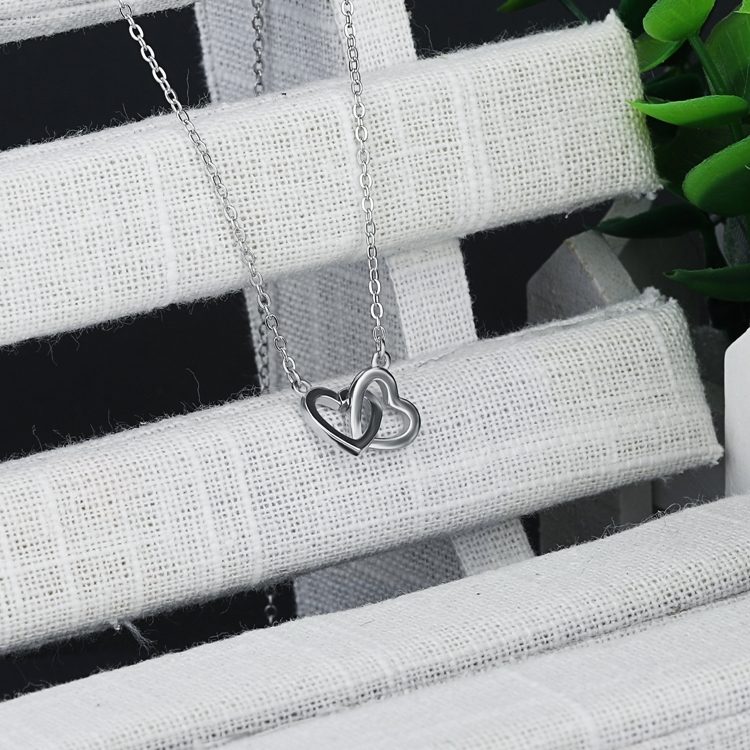 Double Heart Pendant Necklace Sterling Silver Jewelry