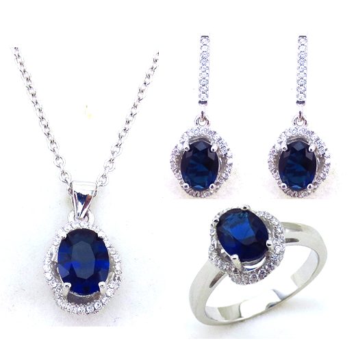Jewelry Set Classic Fashion Zircon Jewellery Bridal Party for Women Design Blue Silver Jewelry Logo Silver Ring 925 Customized