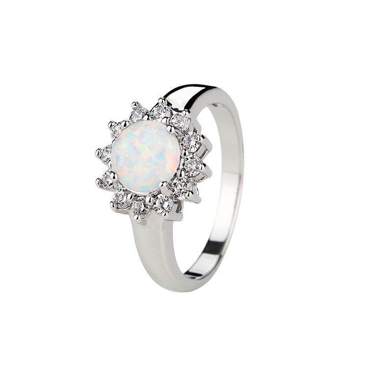 Opal Wedding Ring Rhodium Plated 925 Sterling Silver with Zircon for Women Vintage Mascot Wedding Bands or Rings 10 Workdays