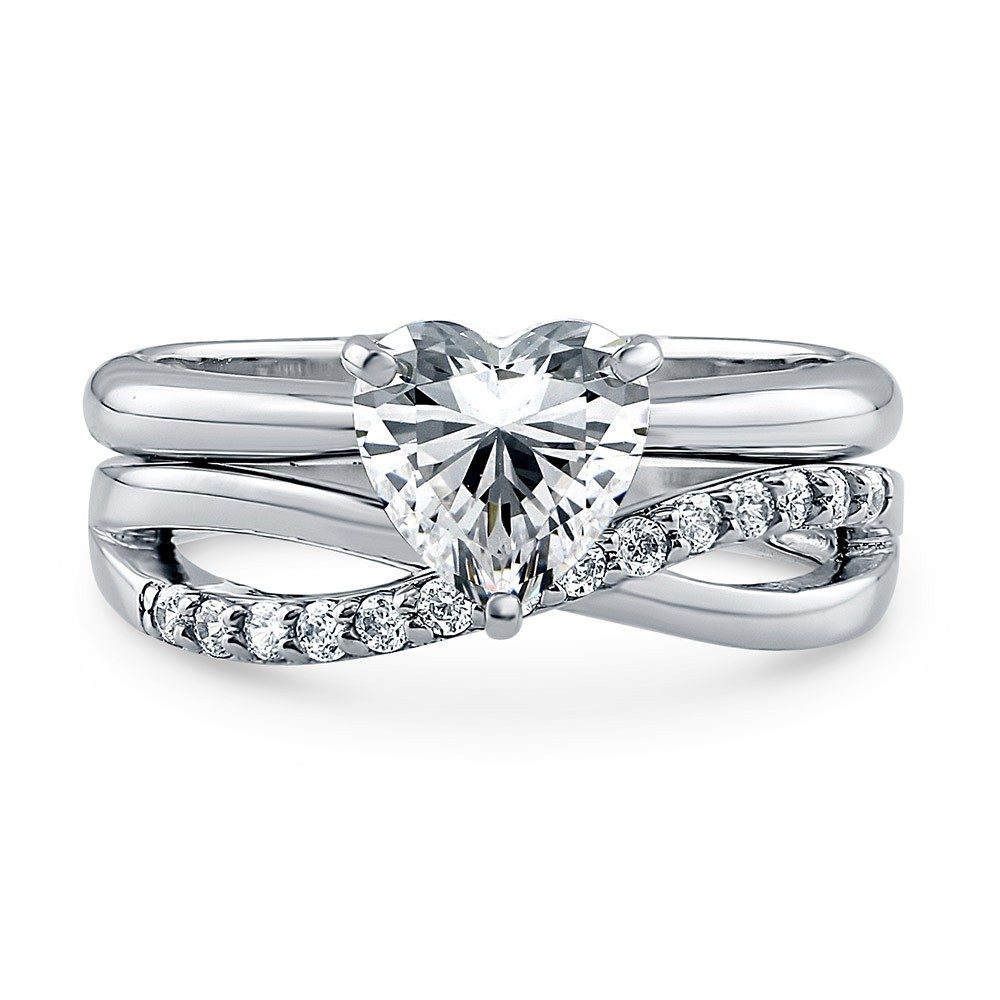 Couple Ring Style Heart Gemstone 925 Italian Silver Simple Sterling Silver Wedding Ring Zircon White Gold Eternity Band Rings