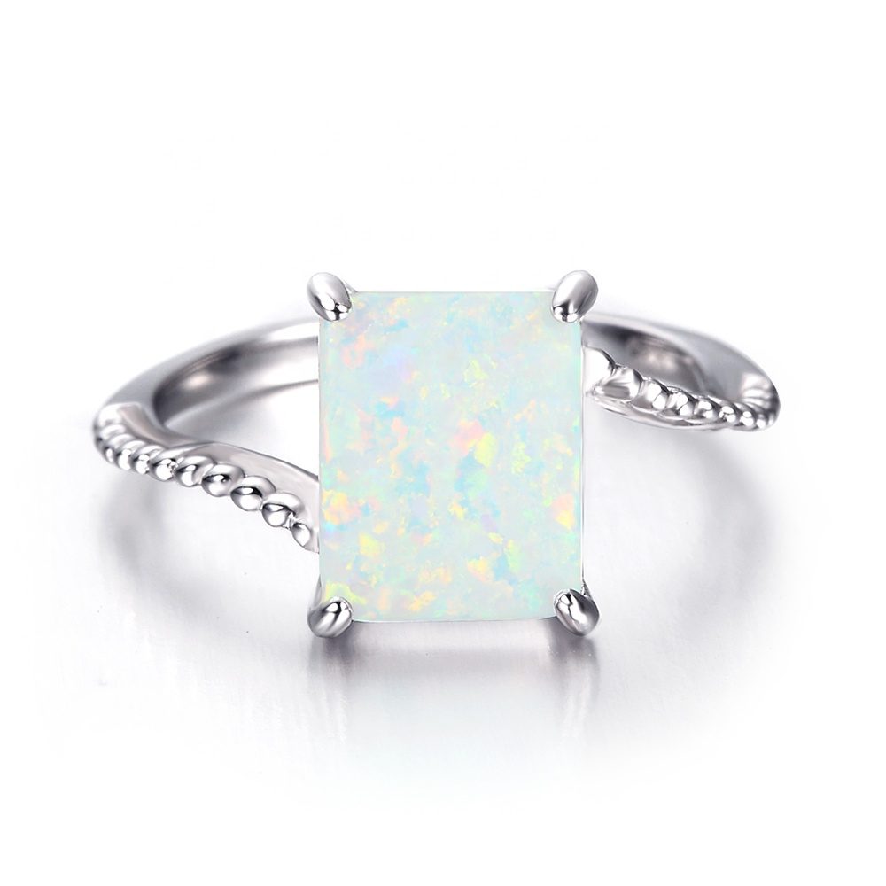 Settings Solitaire Engagement Opal Ring Princess Cut Large Stone Silver Jewelry Silver 925 Sterling Silver Mascot Claw Setting