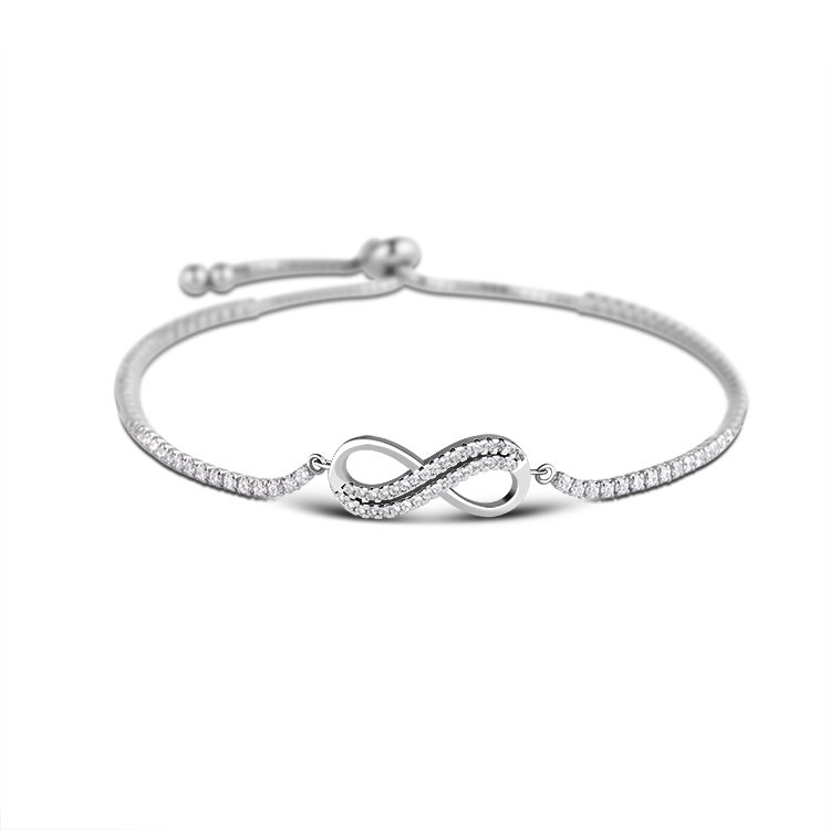 Charm Bracelet Womens Mascot Flower Bracelets Custom 925 Sterling Silver CLASSIC Zircon Eternity Daily Sky Blue 7.5 Inch 3.5g