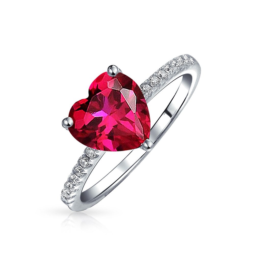 Heart Shaped 925 Silver China CC Red Stone Girls Finger Rings