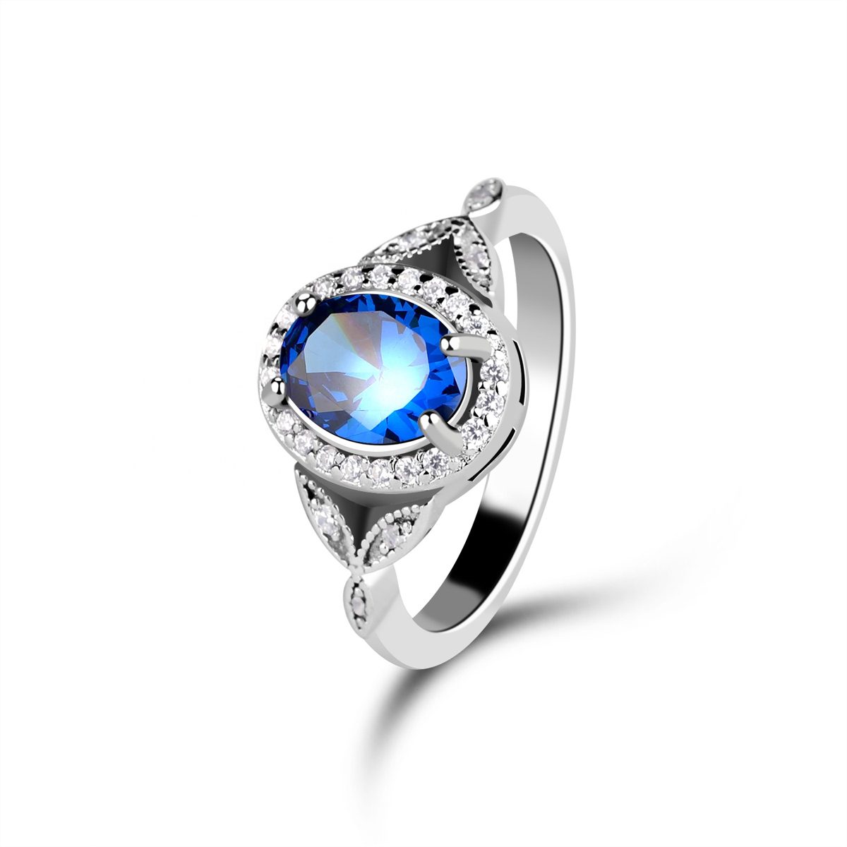 Mascot Custom Zircon Fashion Ring 925 Sterling Silver Jewelry Rings for Women Blue Diamond Ring