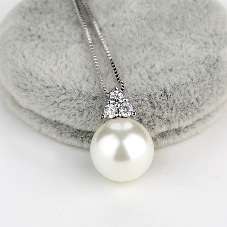 Dainty 925 Sterling Silver Pearl Round Chain Necklace for Her Valentine Jewelry Elegant Design Jewelry Pendant Necklace