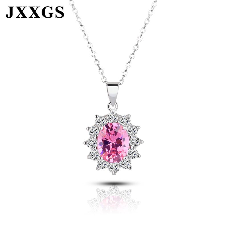 Sun Star Trendy Design Custom Necklace Pink Oval Brilliant Cut Zircon Shaped Pendant Pure 925 Silver Pendant Necklace