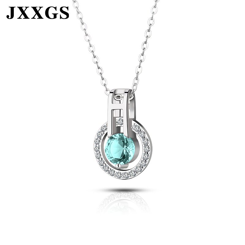 Customizable S925 Sterling Silver Light Necklace Blue Round Zircon Pendant Necklace for Women Fashion Jewelry