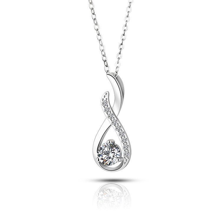 Classic and Fashionable 925 Sterling Silver Round Cubic Zirconia Pendant Necklace for Women Gift Jewelry