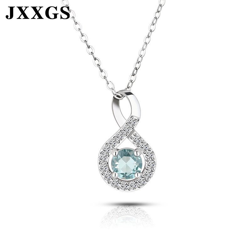 High Quality 925 Silver Fashion Necklace Zircon Light Green Round Cubic Zirconia Pendant Necklace for Women Gift  Fine Jewelry