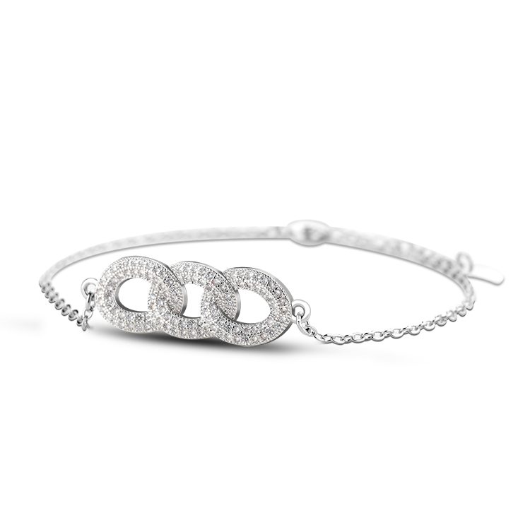 Fine Jewelry 925 Sterling Silver Rhodium Plated Zircon Daisy Flower Link Chain Linked Circles Bracelet for Women