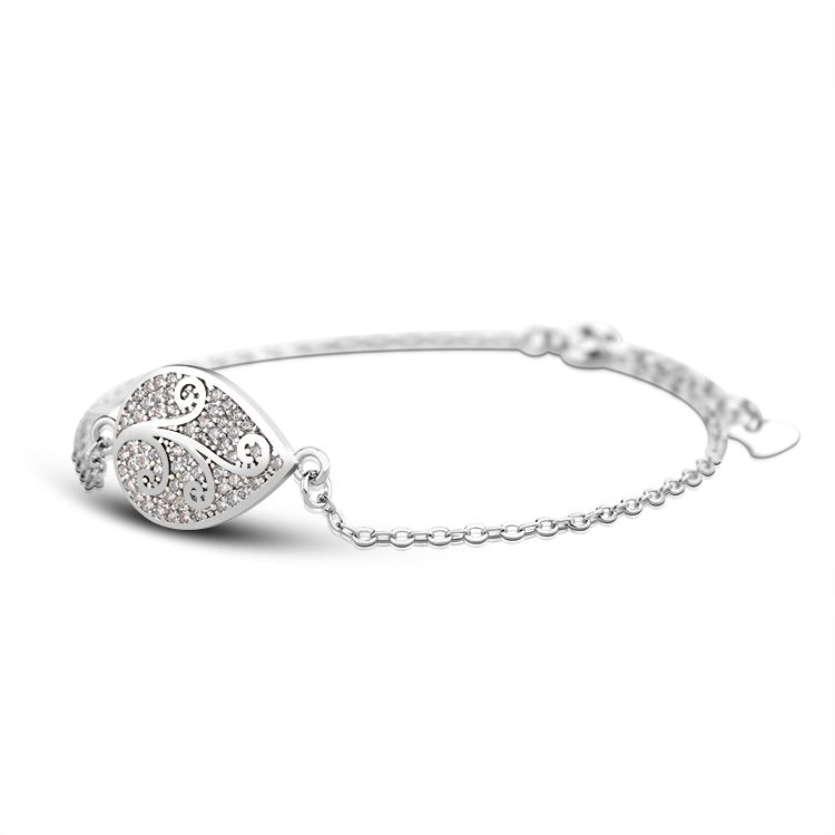 Minimalist 18k Gold Plated Chain 925 Silver Leaves Bracelet with Zircon for Girls Christmas Gift Wholesale Factory Direct