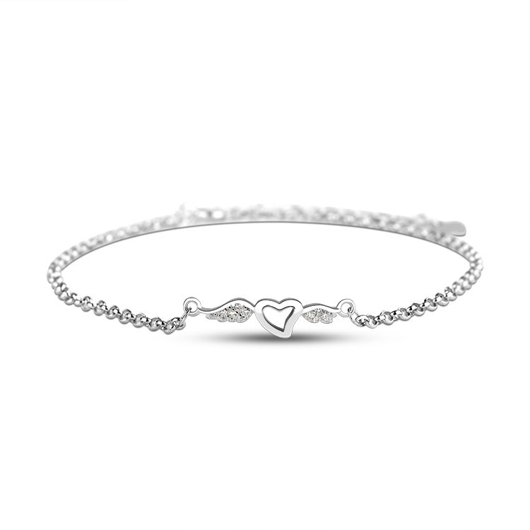 Hot Selling 925 Sterling Silver Heart Wings Angel Bracelet with Zircon for Women Meaningful Gift for Bridesmaids Graduation