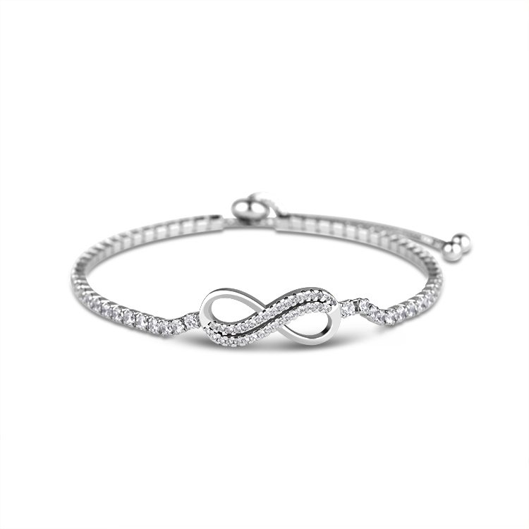 Wholesale 925 Sterling Silver Bracelets with Zircon Infinity Symbol Bracelet for Women