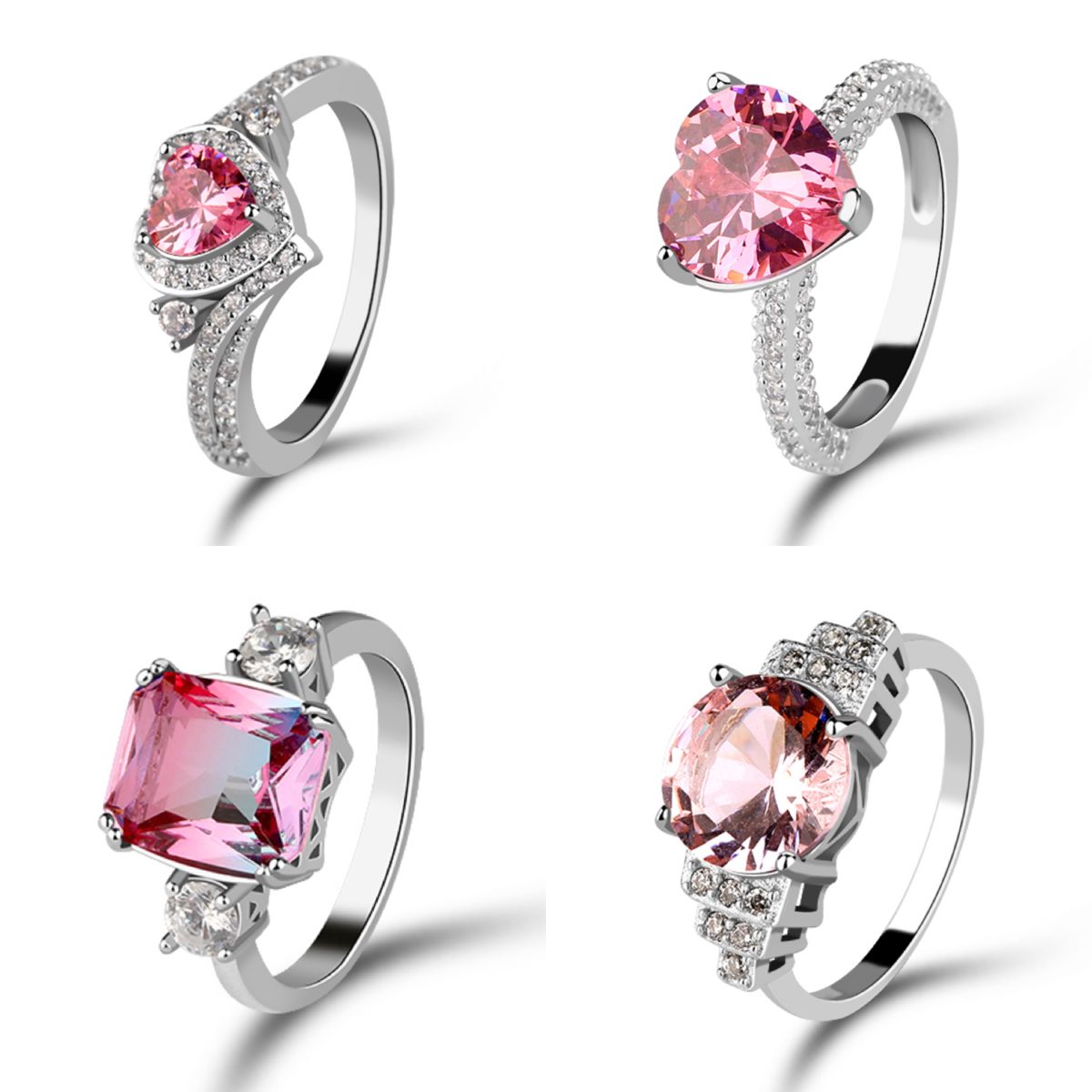 Romantic Pink Heart Zircon 925 Sterling Silver Ring for Women Elegant Pink Cushion Cut Zircon Ring with Side Sparkle