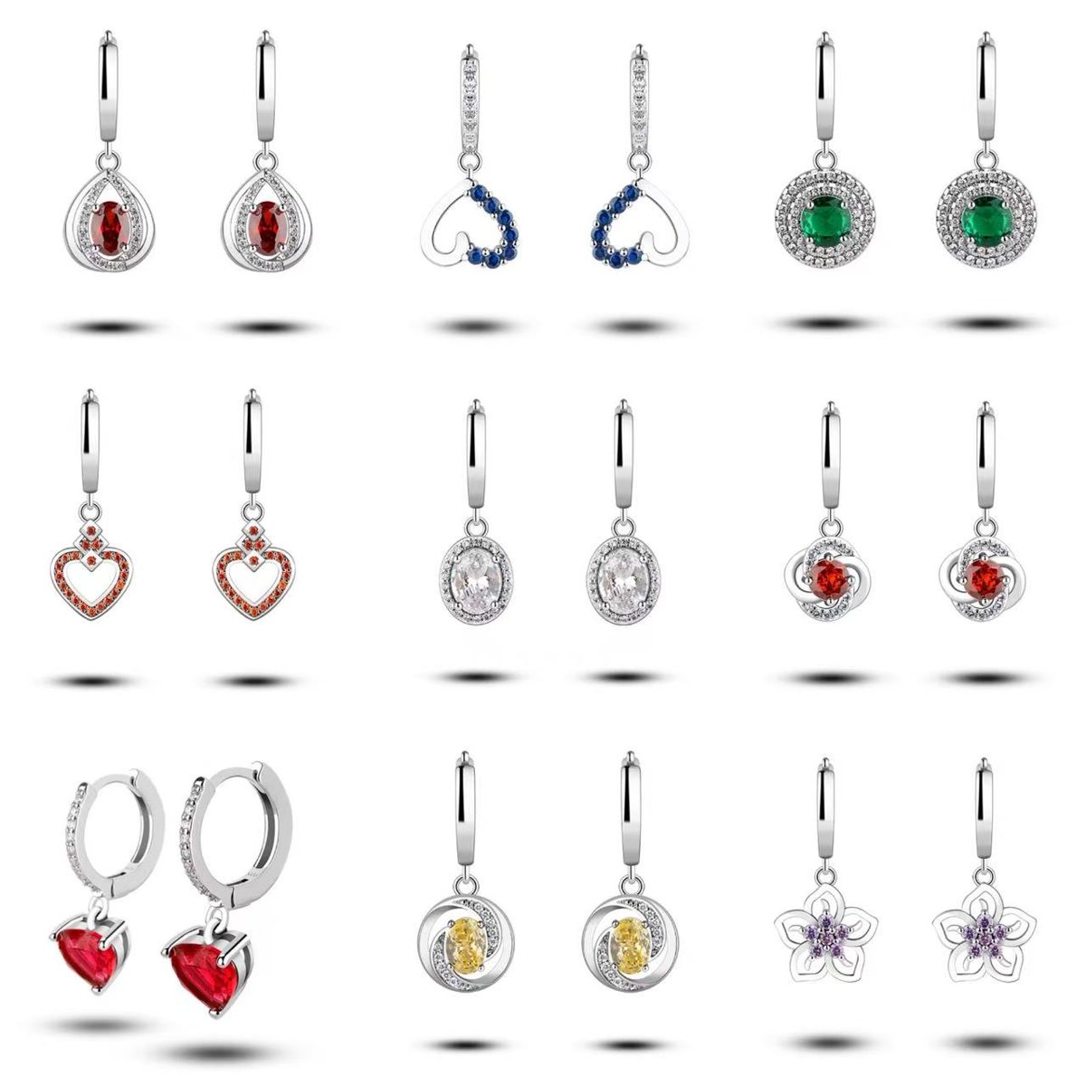 Red Oval Drop Zircon Earrings, 925 Sterling Silver with High-Gloss Electroplating Flower Bloom 925 Silver Zircon Earrings