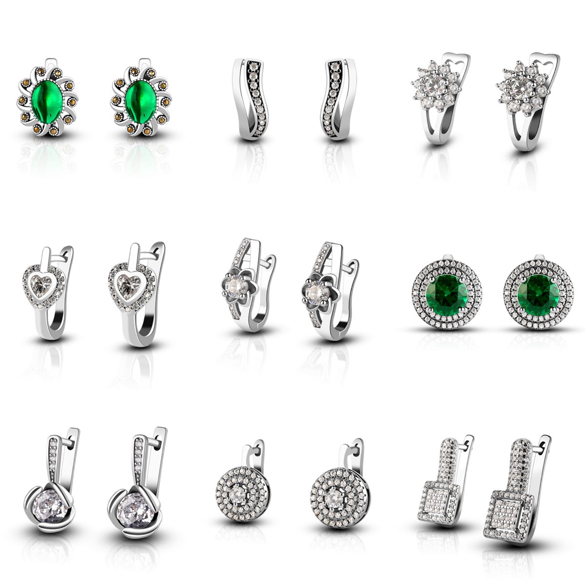 925 Sterling Silver Green Oval Zircon Vintage Drop Earrings White Gold Plated Elegant Gift for Women Snowflake Zircon Earrings