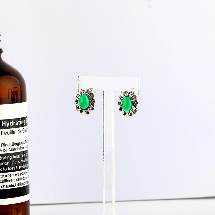 925 Sterling Silver Green Oval Zircon Vintage Drop Earrings White Gold Plated Elegant Gift for Women Snowflake Zircon Earrings