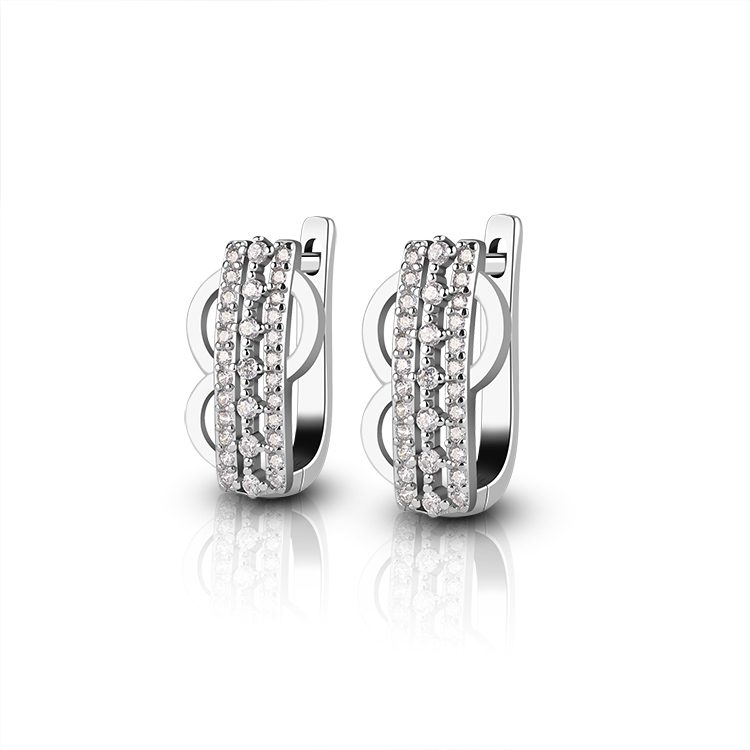 Elegant Triple Row CZ Hoop Earrings 925 Sterling Silver Huggies for Women Classic Pav&eacute; Cubic Zirconia Hoop Earrings