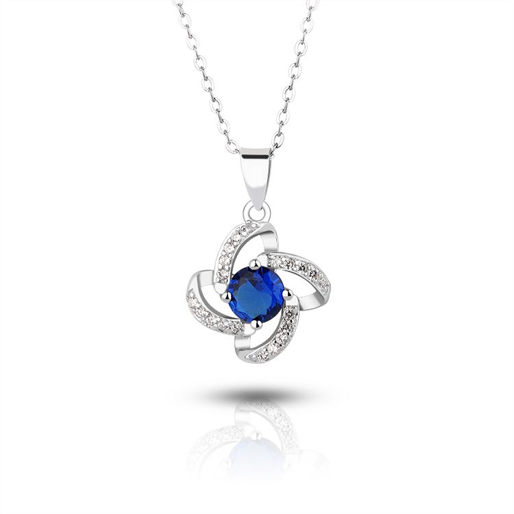Floral Blue CZ Pendant Necklace Blue CZ Twisted Pendant Necklace 925 Sterling Silver Stylish Jewelry for Women