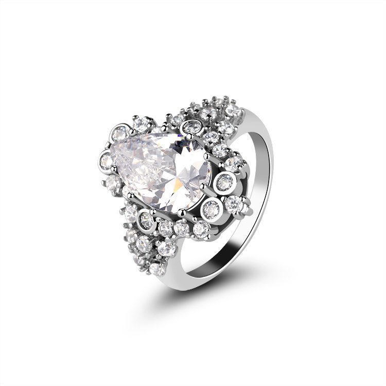 Mascot Jewelry Hot Sell 925 Silver Rhodium Plated Pear Cubic Zirconia Band Ring Half Bezel Solitaire Engagement Ring