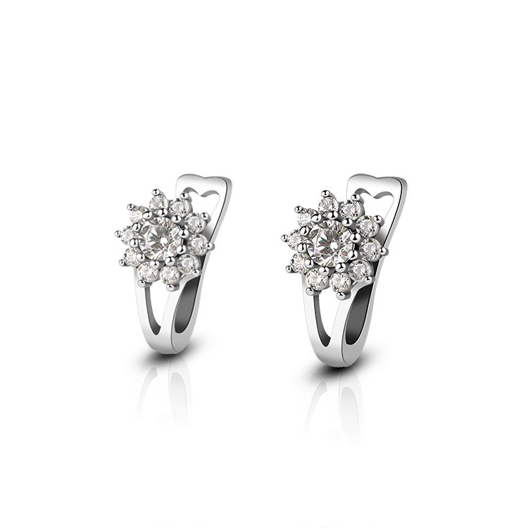 Shape Earrings Stud Inlay Diamond Moissanite Earrings 925 Sterling Silver Wholesale Custom Sparkle Bling Cluster CZ Flower