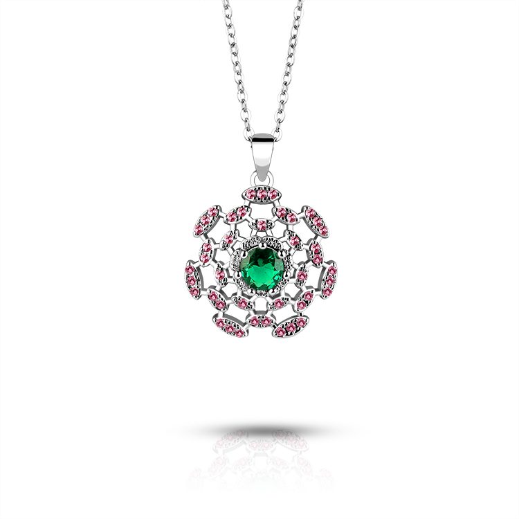 Crystal Necklace Geometric Cubic Zircon Round Pendant Necklace Jewelry Silver Plated Custom Logo Silver Shenzhen Heart for Women