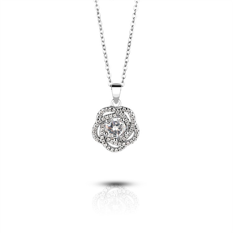 Luxury S925 Silver Bohemia Flowers Necklace Wedding Jewelry Micro- Zircon Pendant Necklace