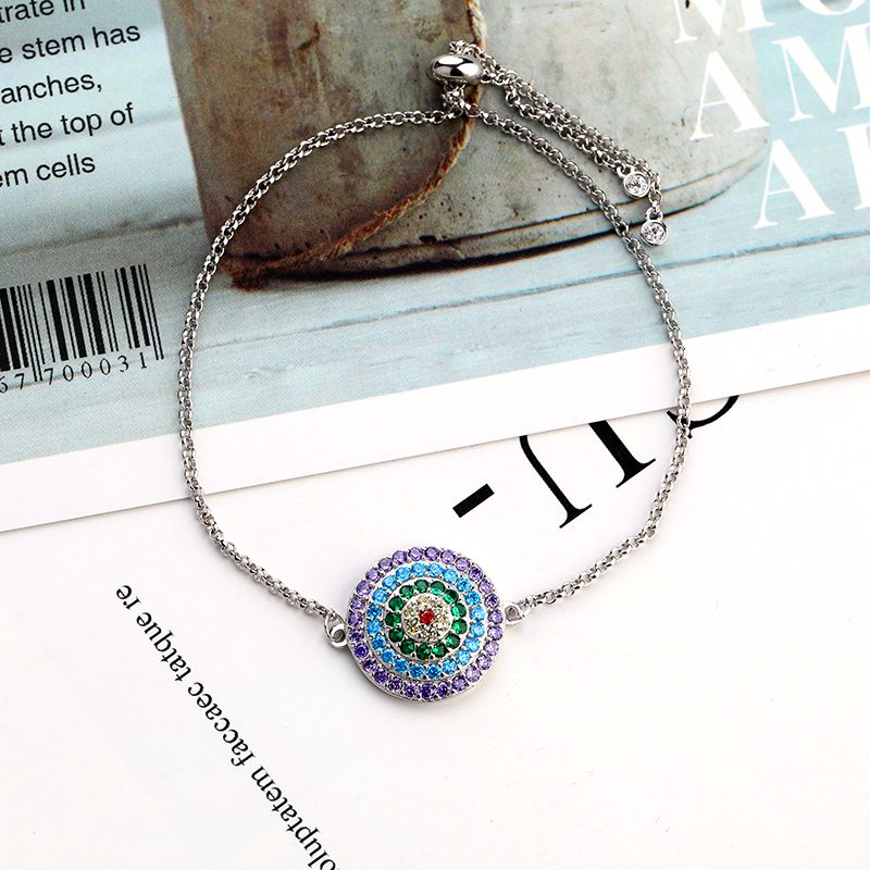 High Quality 925 Sterling Silver Clear Cubic Zirconia Link Chain Women Bracelets Luxury Round Blue Lucky Eyes Power Bracelet