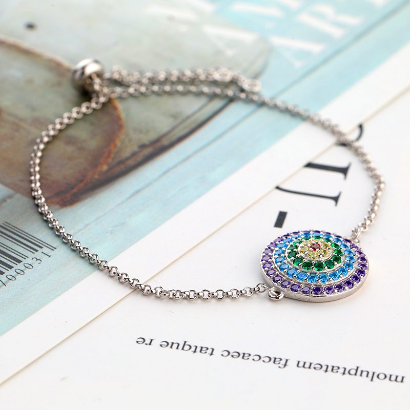 High Quality 925 Sterling Silver Clear Cubic Zirconia Link Chain Women Bracelets Luxury Round Blue Lucky Eyes Power Bracelet