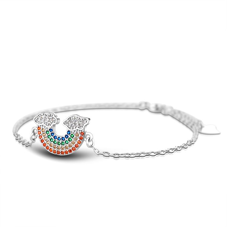 Custom 925 Sterling Silver Multi Color Gemstone Charm Women Rhodium Plated Bracelet