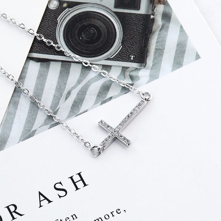Custom High Quality Fashion 925 Sterling Silver Zircon Cross Bangle Bracelet Women