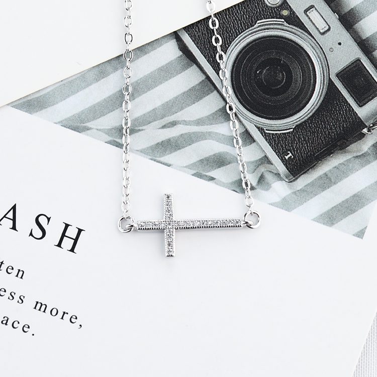 Custom High Quality Fashion 925 Sterling Silver Zircon Cross Bangle Bracelet Women