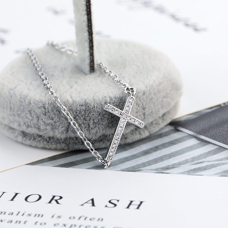 Custom High Quality Fashion 925 Sterling Silver Zircon Cross Bangle Bracelet Women