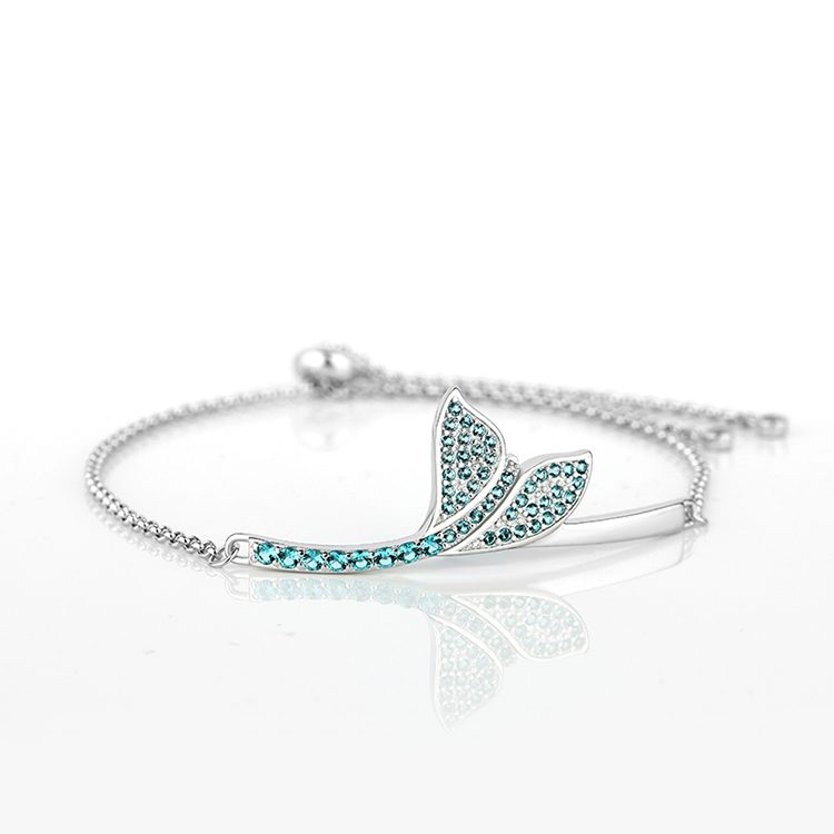 Wholesale 925 Sterling Silver Custom Charm Bracelet Mermaid's Tail Open Cuff Women Adjustable Bracelets
