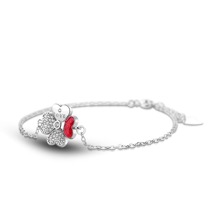Hot Sale Sterling Silver Cubic Zircon Bracelets Four Clover Silver Plated Heart Bracelet for Gift
