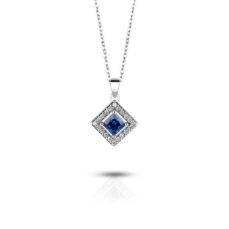 Classic square Cut CZ Gemstone Pendant Necklace for Women
