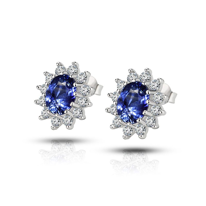2023 Factory Wholesale Custom Luxury Women's   Blue Sapphire 925 Sterling Silver Stud Earring